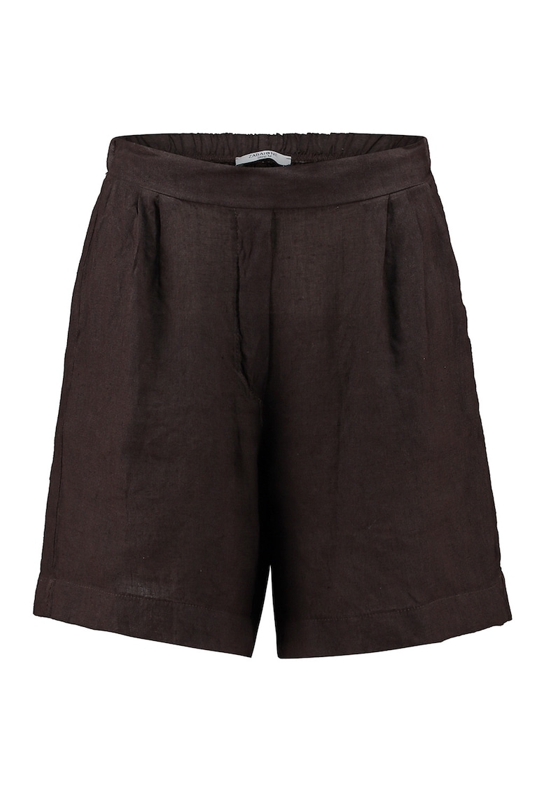 Pantaloni scurti de in cu talie inalta - Maro pamantiu