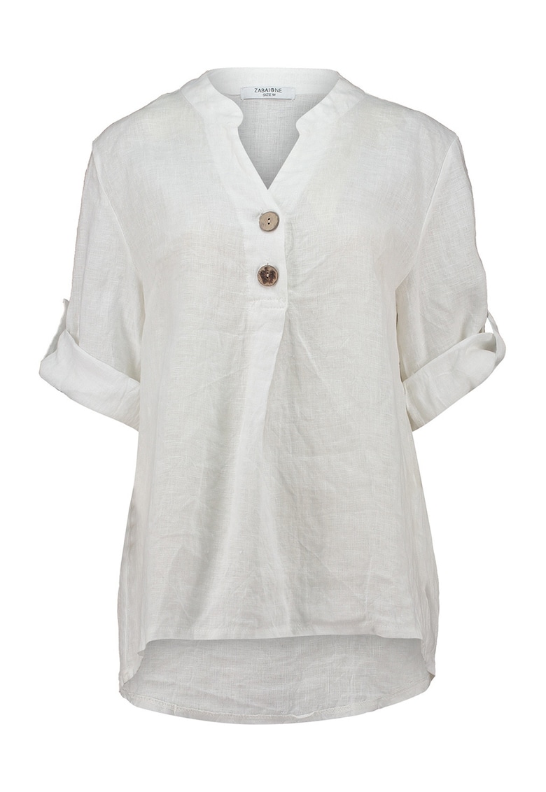 Bluza din in cu maneci ajustabile - Alb
