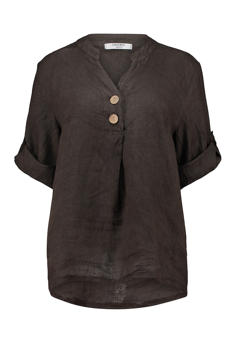 Bluza din in cu maneci ajustabile - Maro inchis