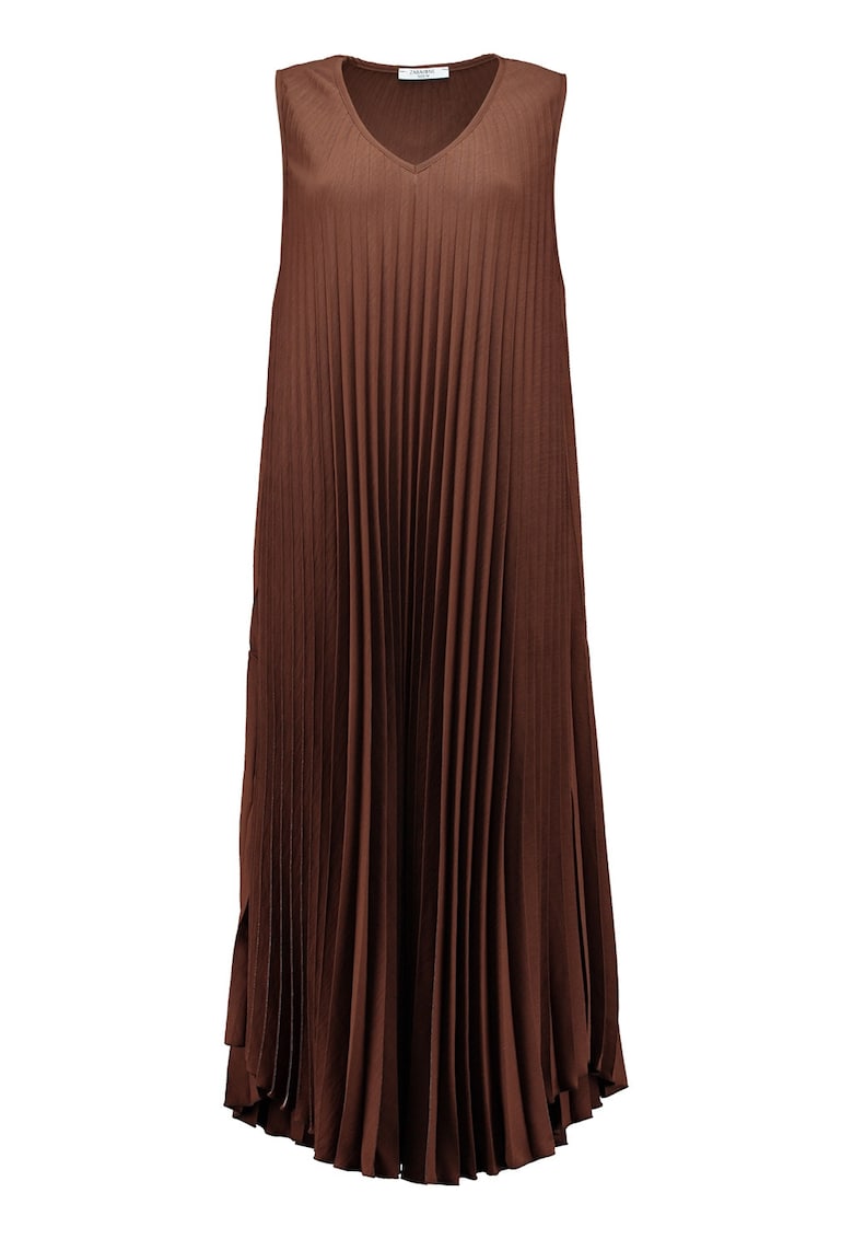 Rochie asimetrica cu pliuri - fara maneci - Maro inchis