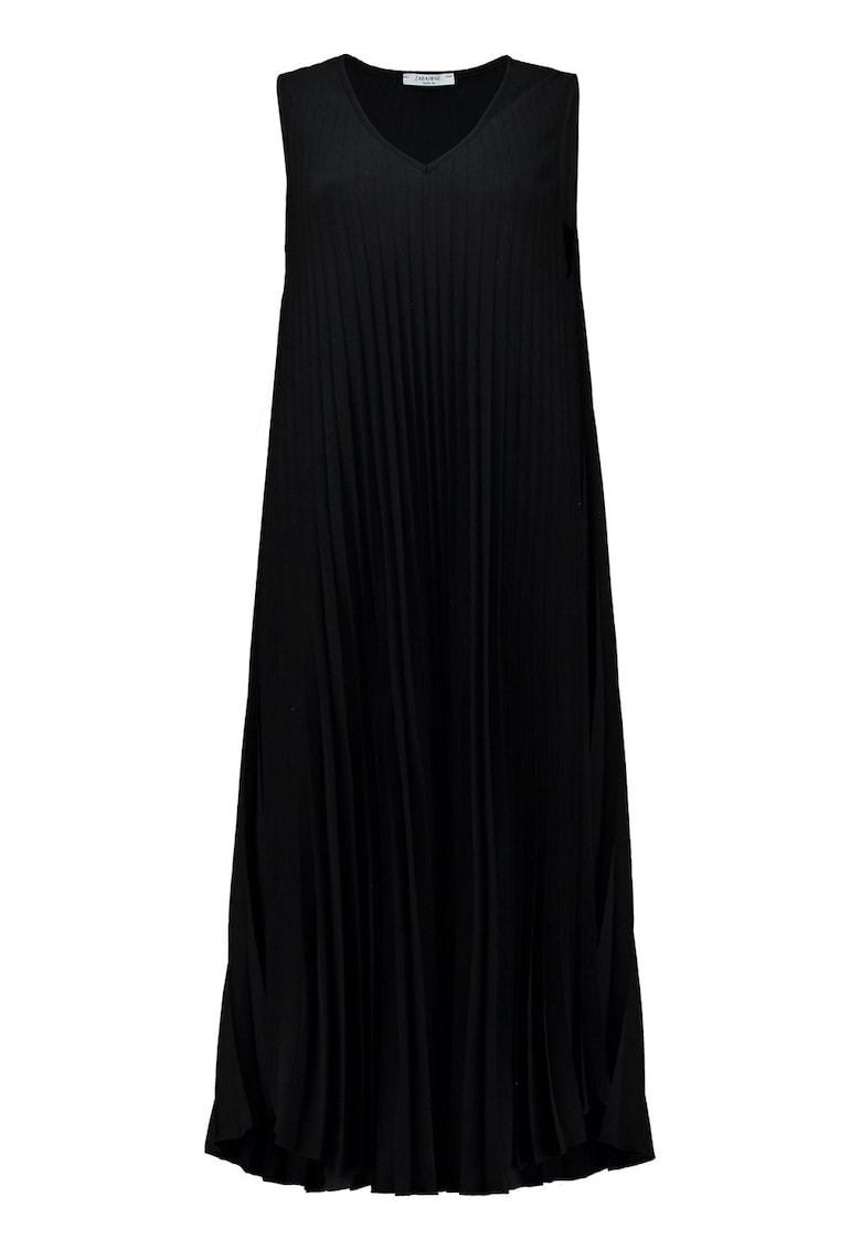 Rochie asimetrica cu pliuri - fara maneci - Negru