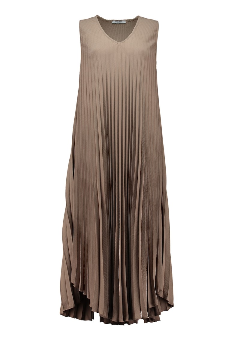Rochie asimetrica cu pliuri - fara maneci - Maro deschis