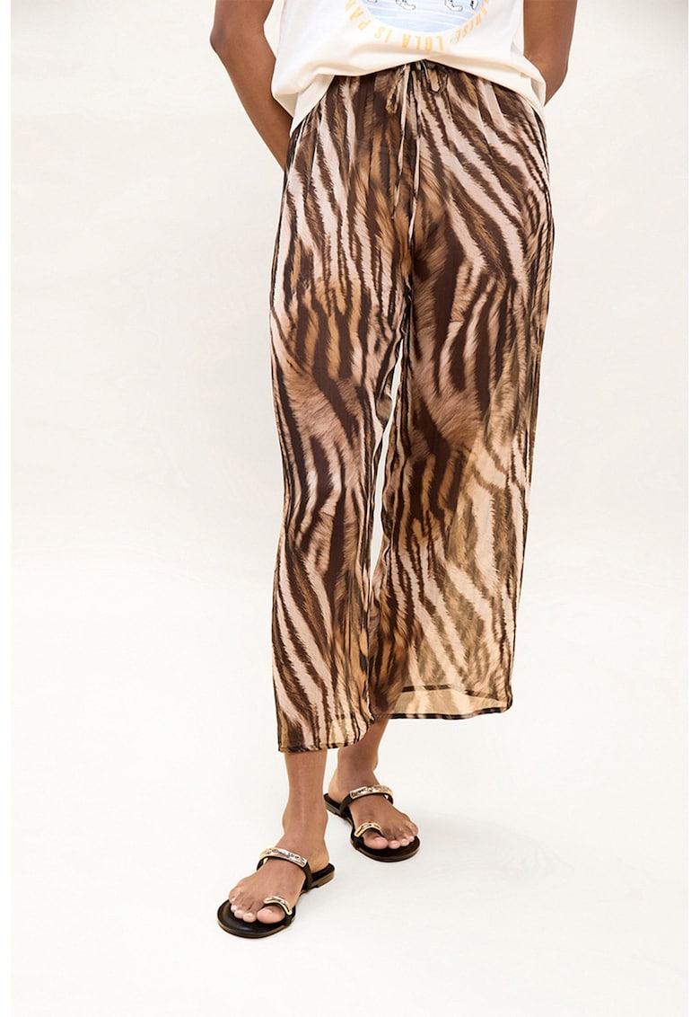 Pantaloni crop semitransparenti - Alb fildes/Maro