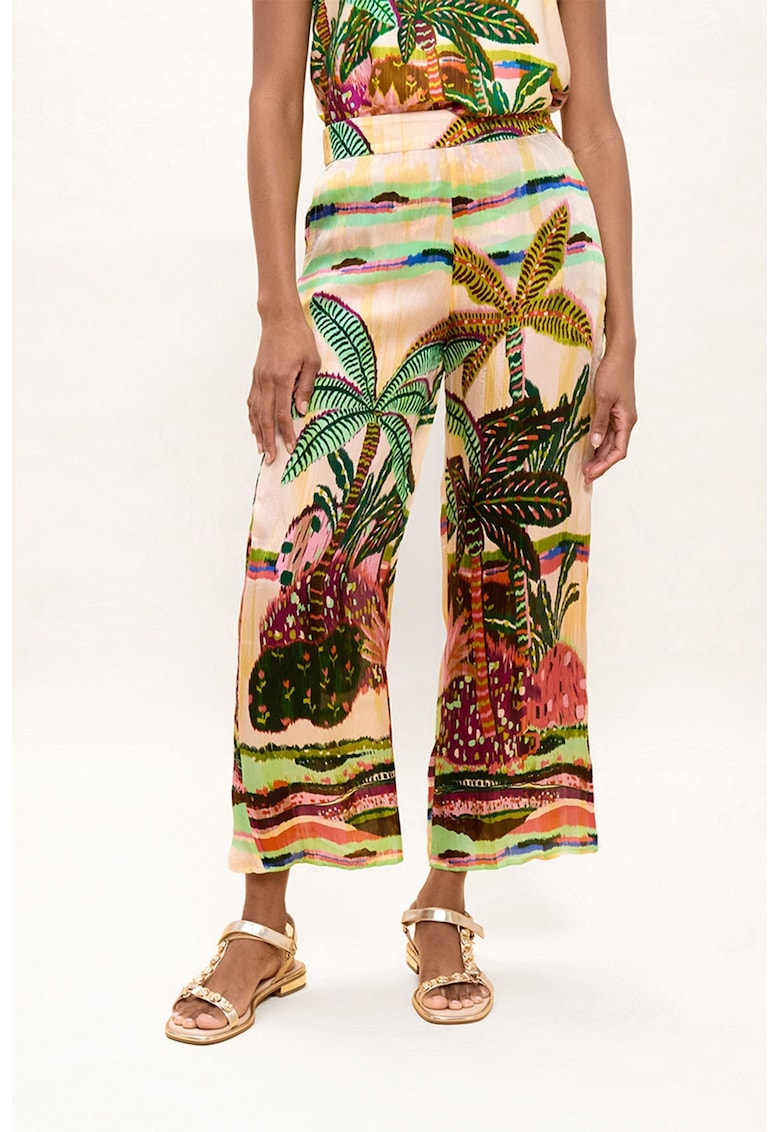 Pantaloni din modal cu model tropical - Verde deschis/Rosu deschis/Bej deschis