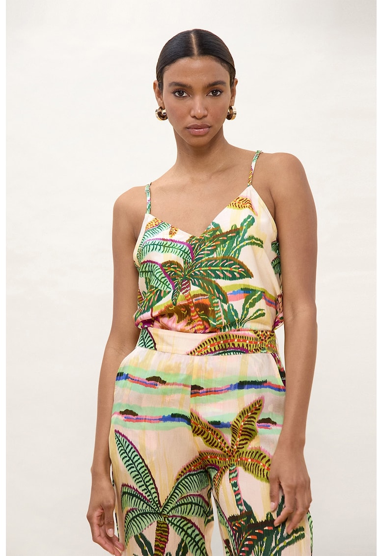 Top din modal cu model tropical - Verde deschis/Rosu deschis/Bej deschis