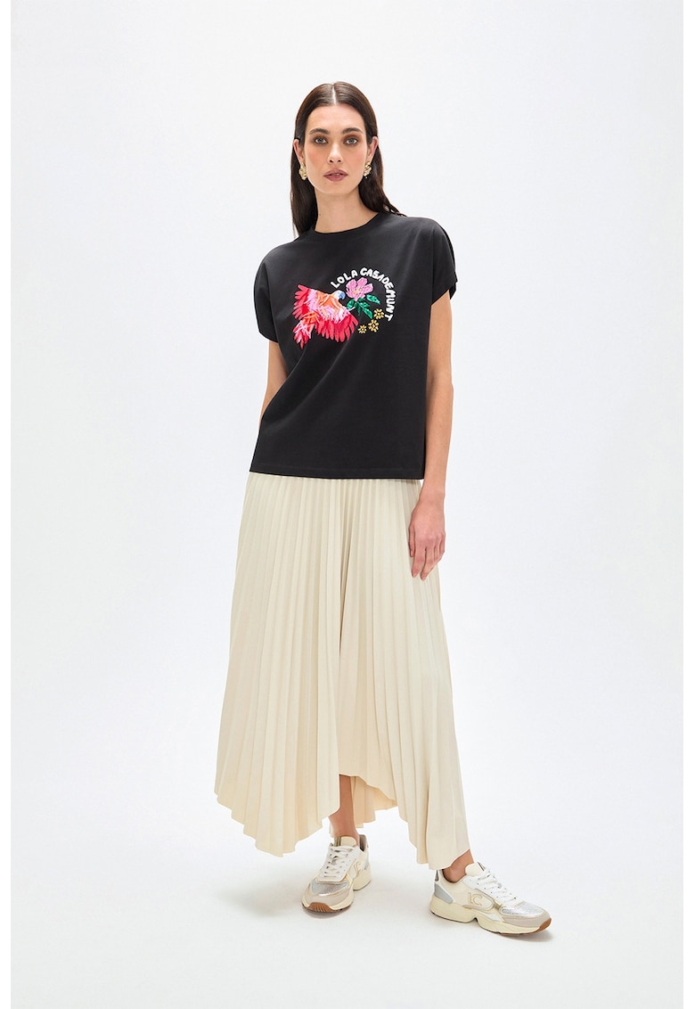 Tricou din bumbac cu imprimeu grafic - Negru stins/Rosu deschis