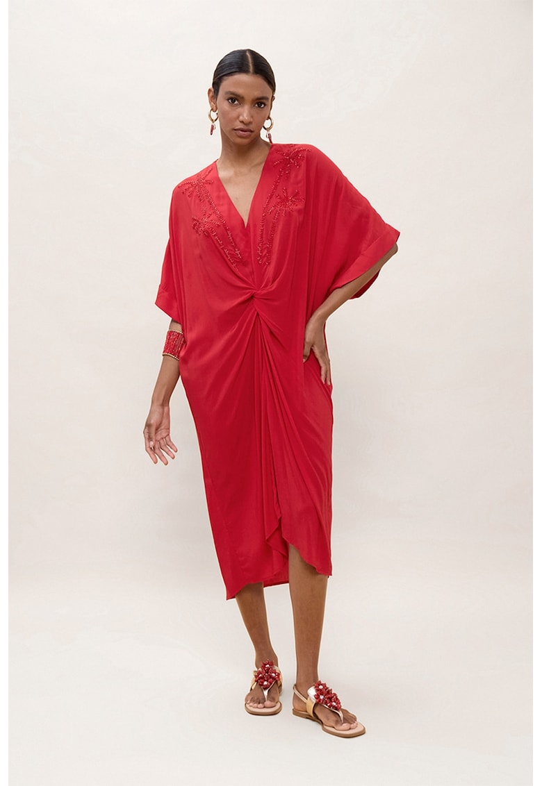 Rochie lejera din modal cu fronseu - Rosu vermillion