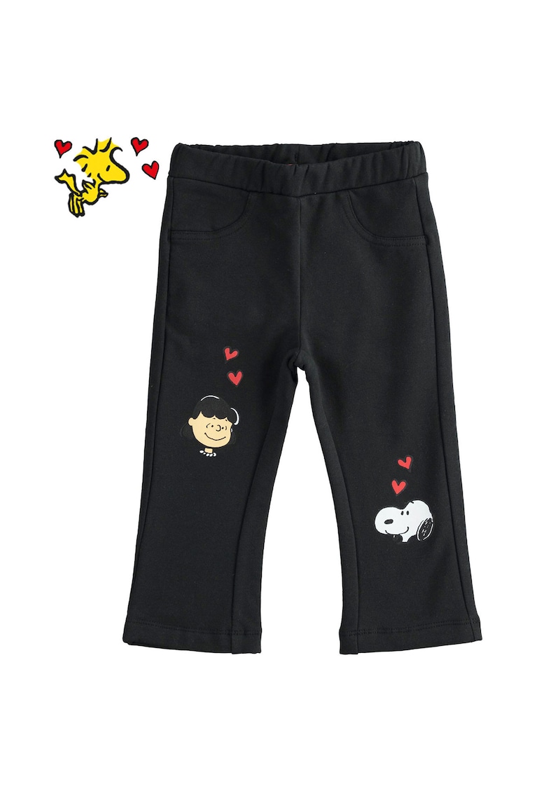 Pantaloni din Bumbac Elastic Scamosat cu Imprimeu Peanuts