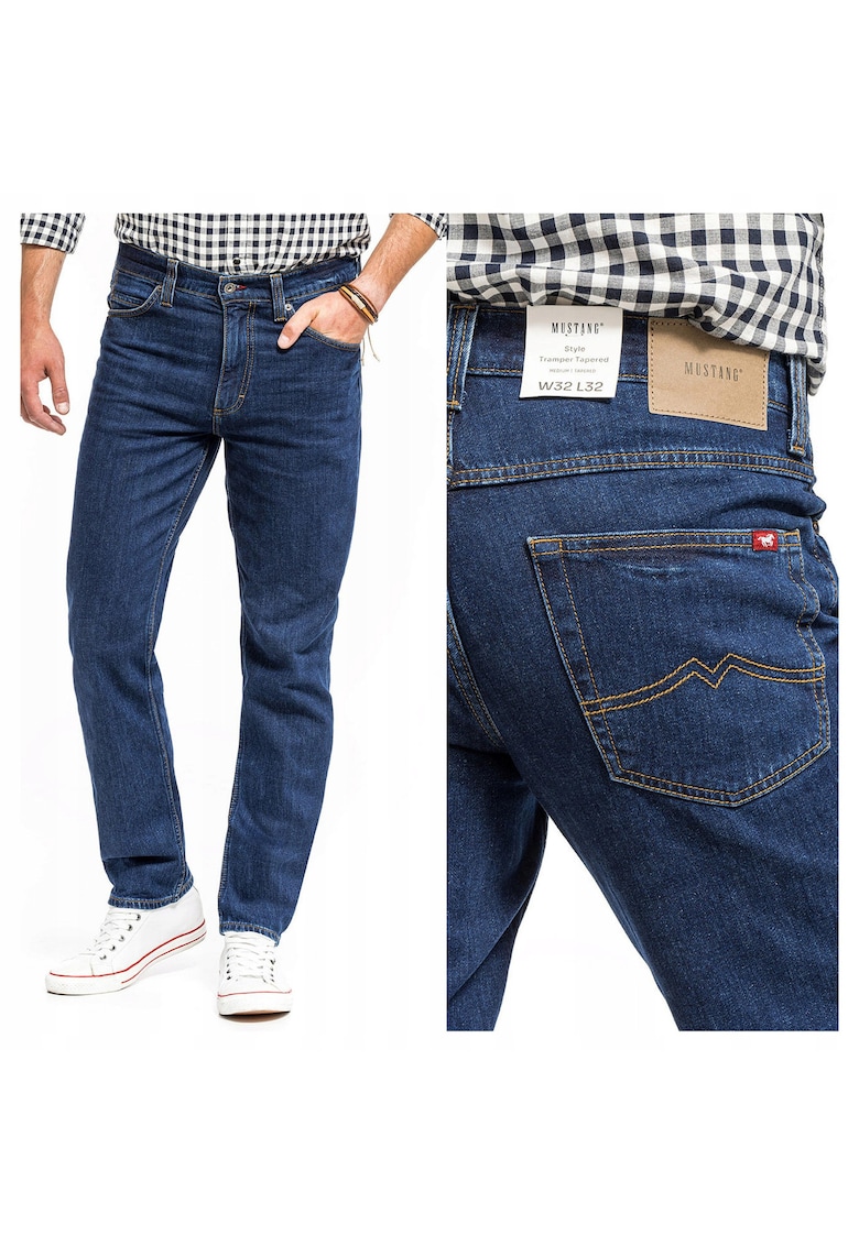Blugi Barbati - Tramper Tapered - Slim Fit - Talie Media - Fermoar - Lungi - 5 Buzunare - Bumbac - Albastru - Albastru