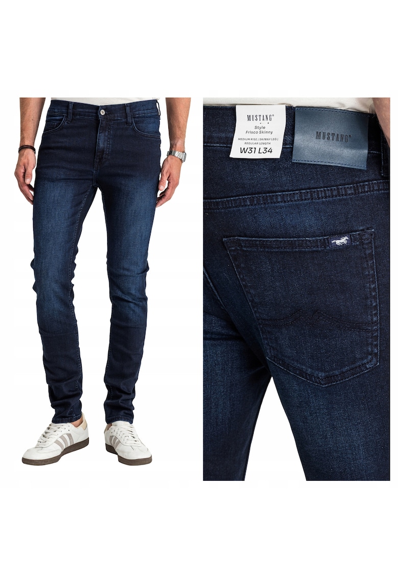 Frisco Skinny Fit Męskie Spodnie Jeansowe Dopasowane Rurki - Albastru