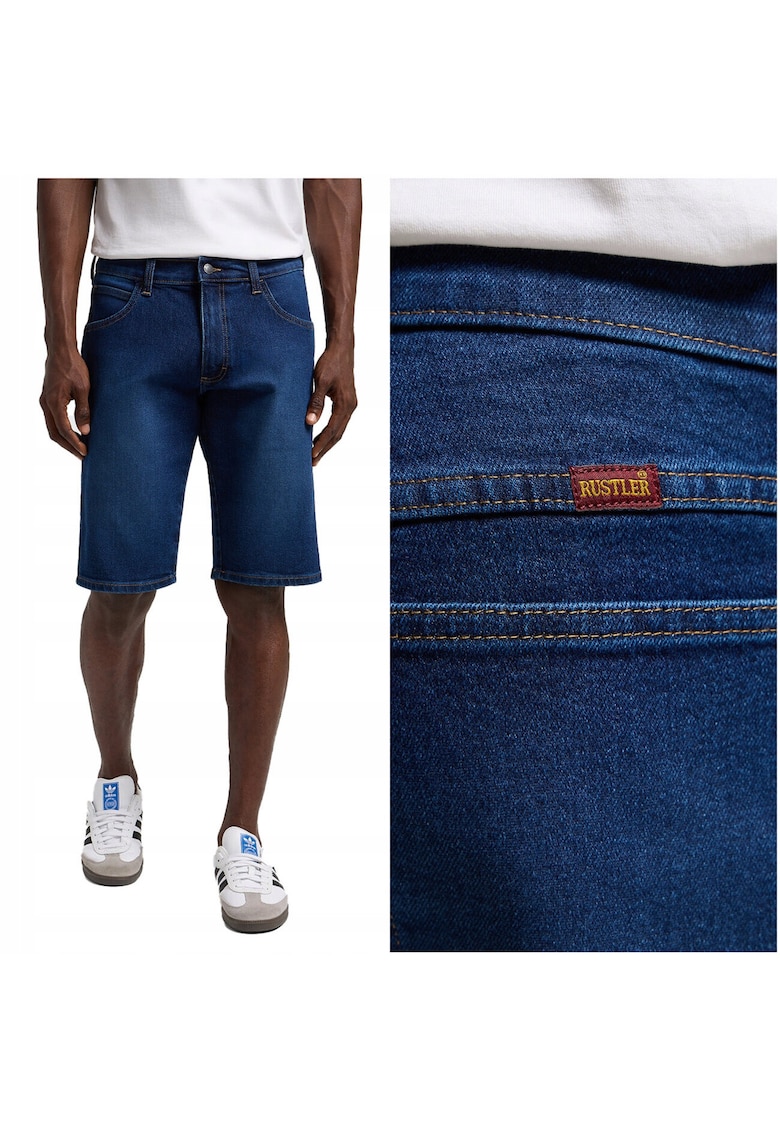 Blugi Barbati Scurti - Rustler Short - Straight Fit - Talie Media - Fermoar - Scurti - 5 Buzunare - Bumbac - Albastru - Albastru