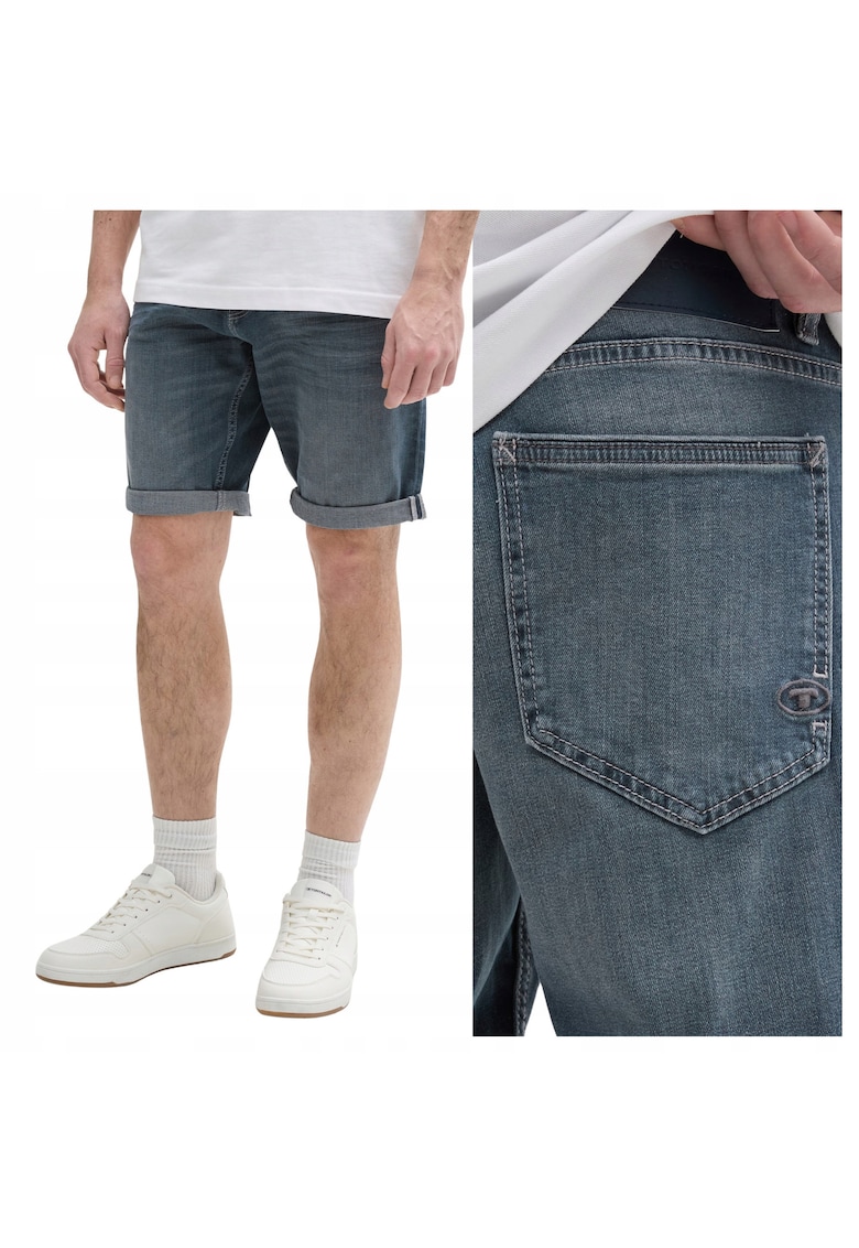 Blugi Barbati Scurti - Josh - Straight Fit - Talie Medie - Fermoar - Lungi - 5 Buzunare - Bumbac - Elastan - W30-L30 US - Albastru