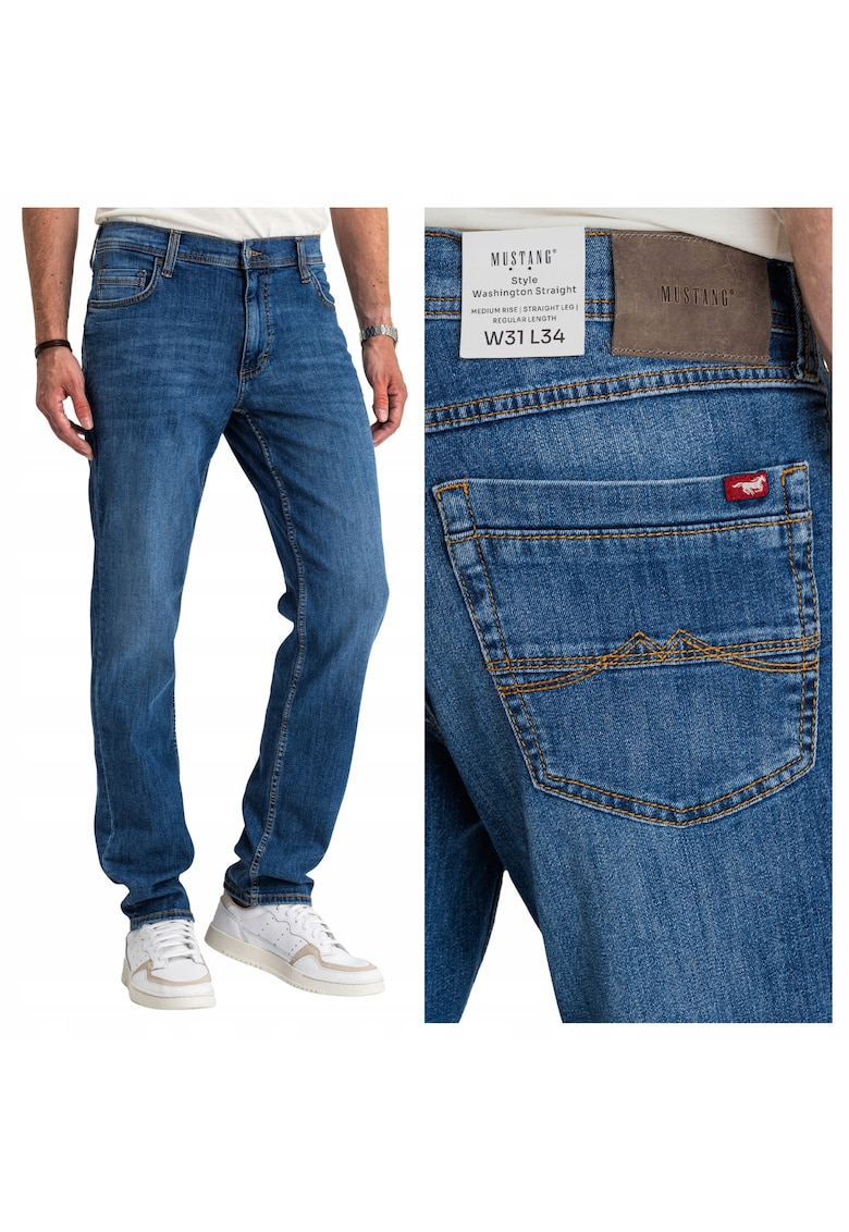 Washington Straight Męskie Spodnie Jeans Klasyczne Proste - Albastru