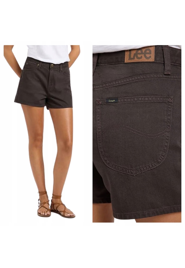 Blugi Scurti Dama - Carol Short - Straight Fit - Fermoar - Lungime Scurta - Denim Aspect - Buzunare Frontale Si La Spate - Bumbac - Maro - Maro deschis