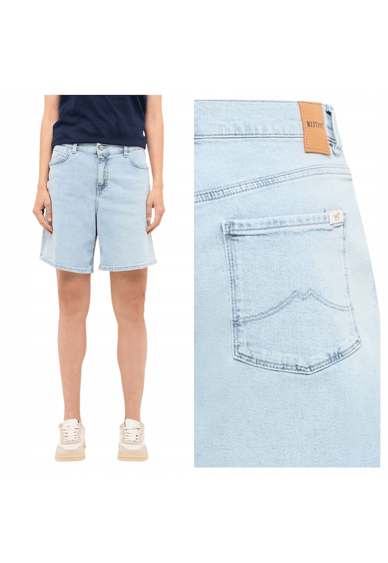 Blugi Scurti Dama - Style Jodie Shorts - Slim Fit - Fermoar - Lungime Scurta - Denim Aspect - Buzunare Frontale Si La Spate - Bumbac - Albastru - Albastru