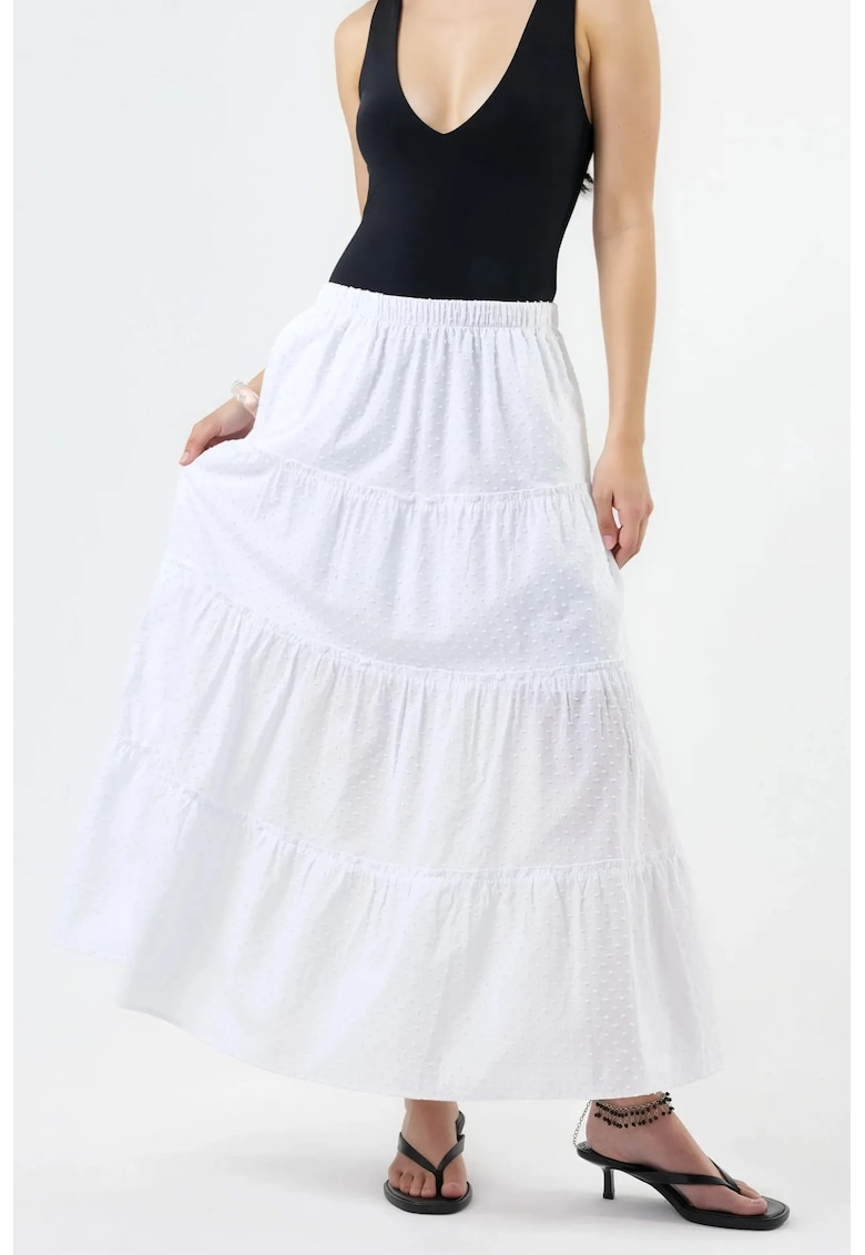 Fusta maxi talie inalta - bumbac - alb - casual
