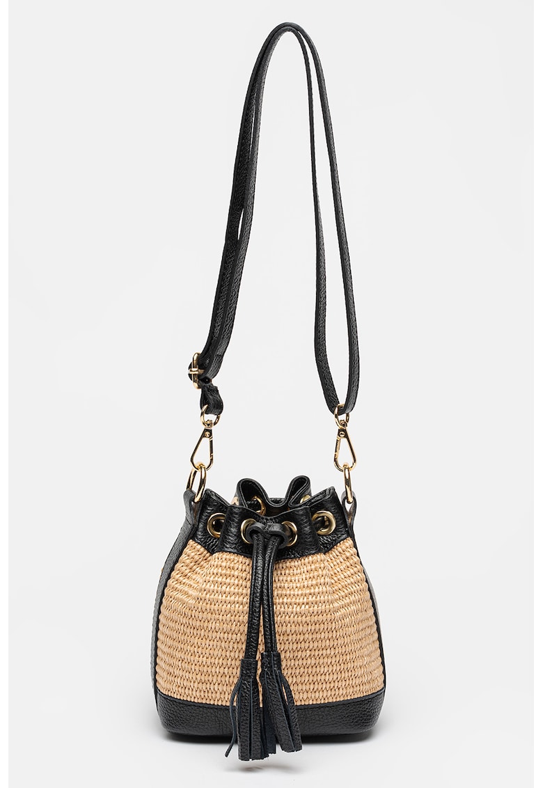 Geanta bucket din piele - Negru/Bej deschis