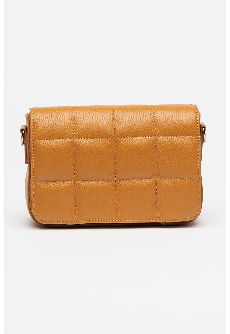 Geanta crossbody de piele granulata - Caramel