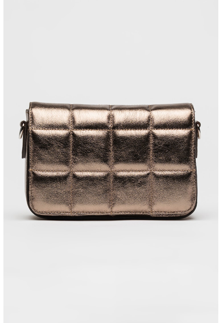 Geanta crossbody de piele granulata - Auriu antichizat