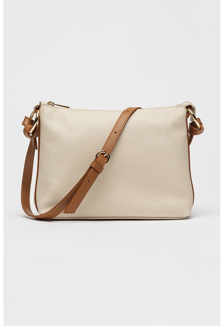 Geanta crossbody dreptunghiulara din piele - Caramel/Bej deschis