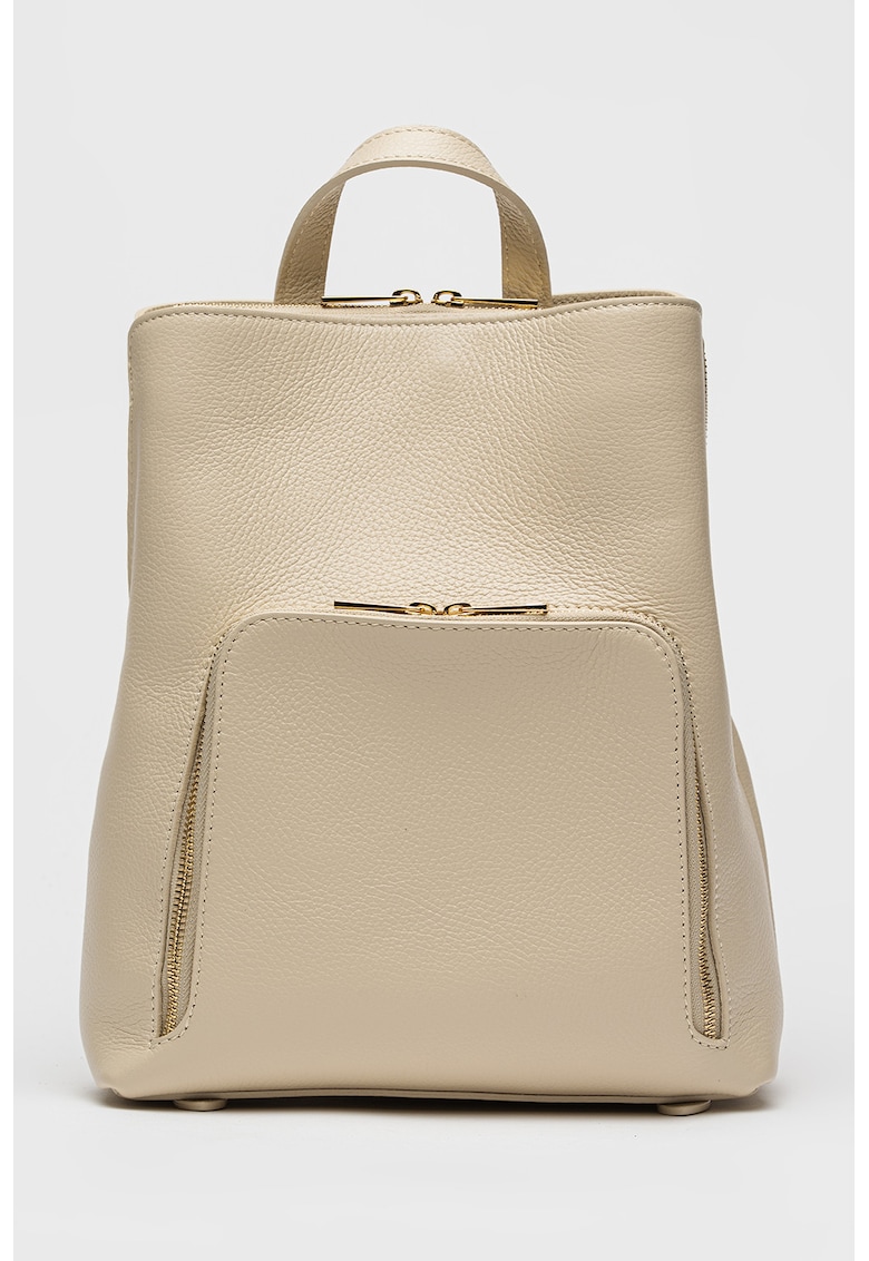 Rucsac din piele cu buzunar exterior - Bej