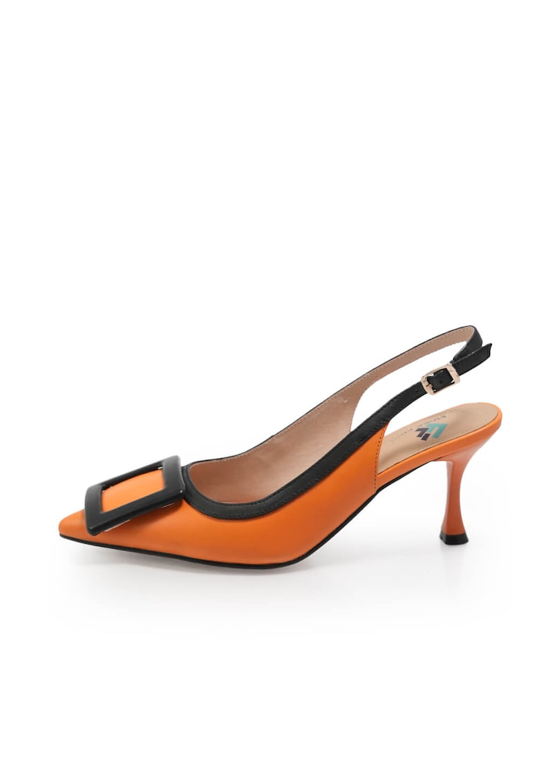 Pantofi slingback din piele cu detalii contrastante - Portocaliu