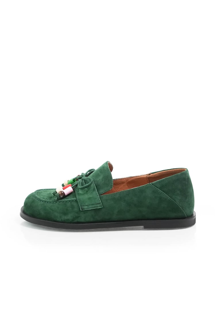 Pantofi loafer 261102 din piele intoarsa - Verde