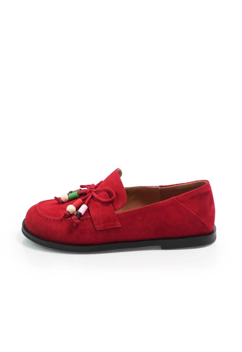 Pantofi loafer 261102 din piele intoarsa - Rosu