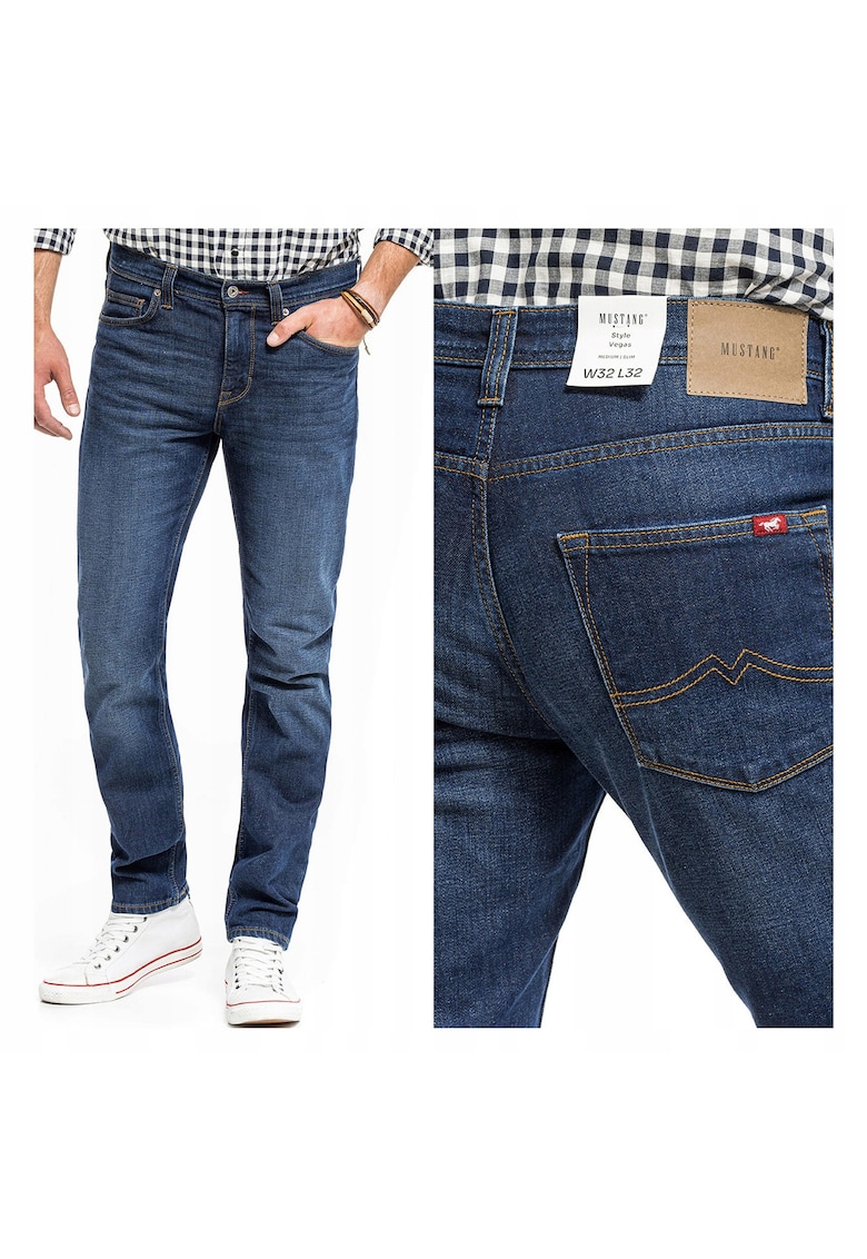 Blugi Barbati - Vegas Slim - Slim Fit - Talie Media - Fermoar - Lungi - 5 Buzunare - Bumbac - W33-L32 US - Albastru