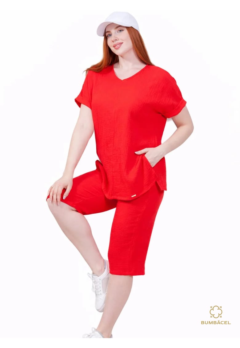 Pijamale Bumbacel - set 2 piese - rosu - L - bumbac 100%