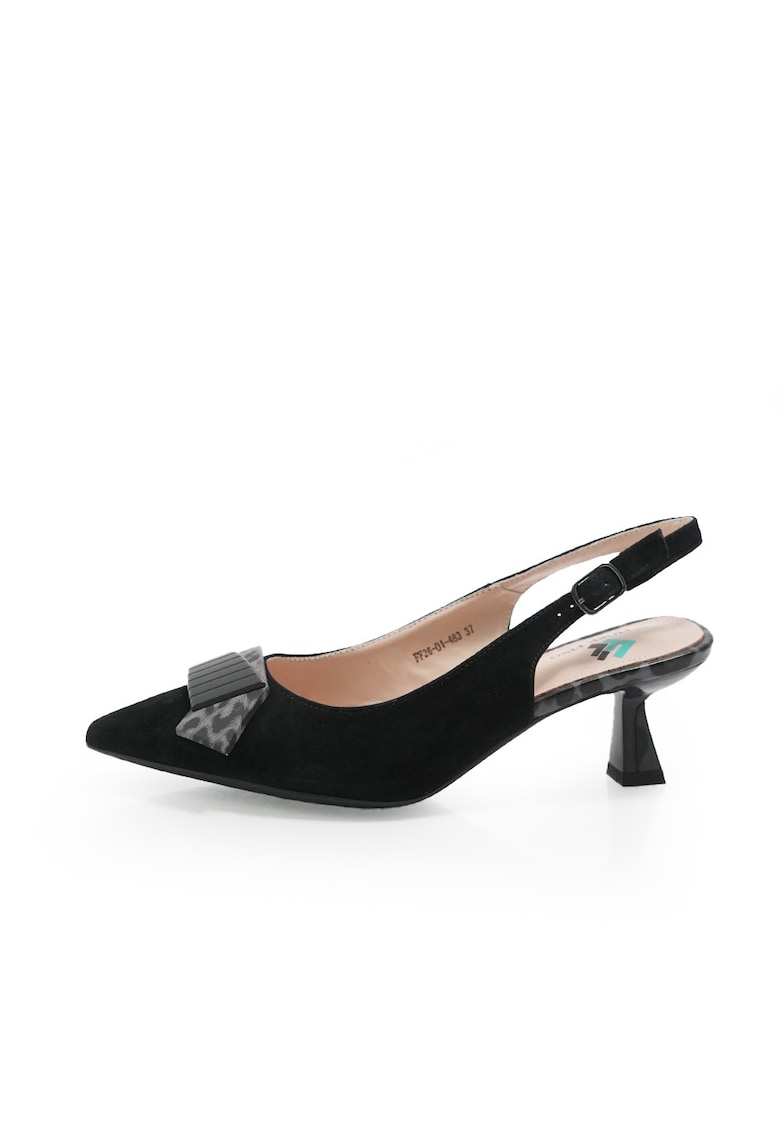 Pantofi slingback din piele intoarsa cu aplicatie - Negru