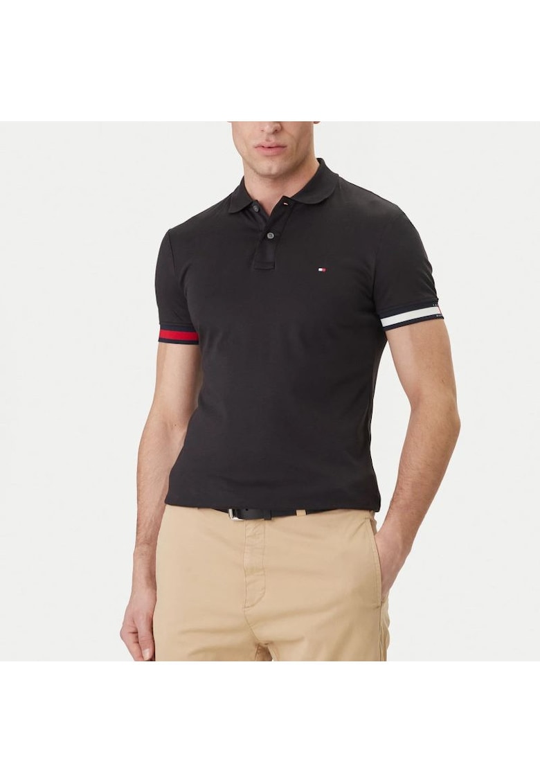 Tricou barbati polo RWB CUFF LIQUID COTTON SLIM POLO - Bumbac - Negru - Negru