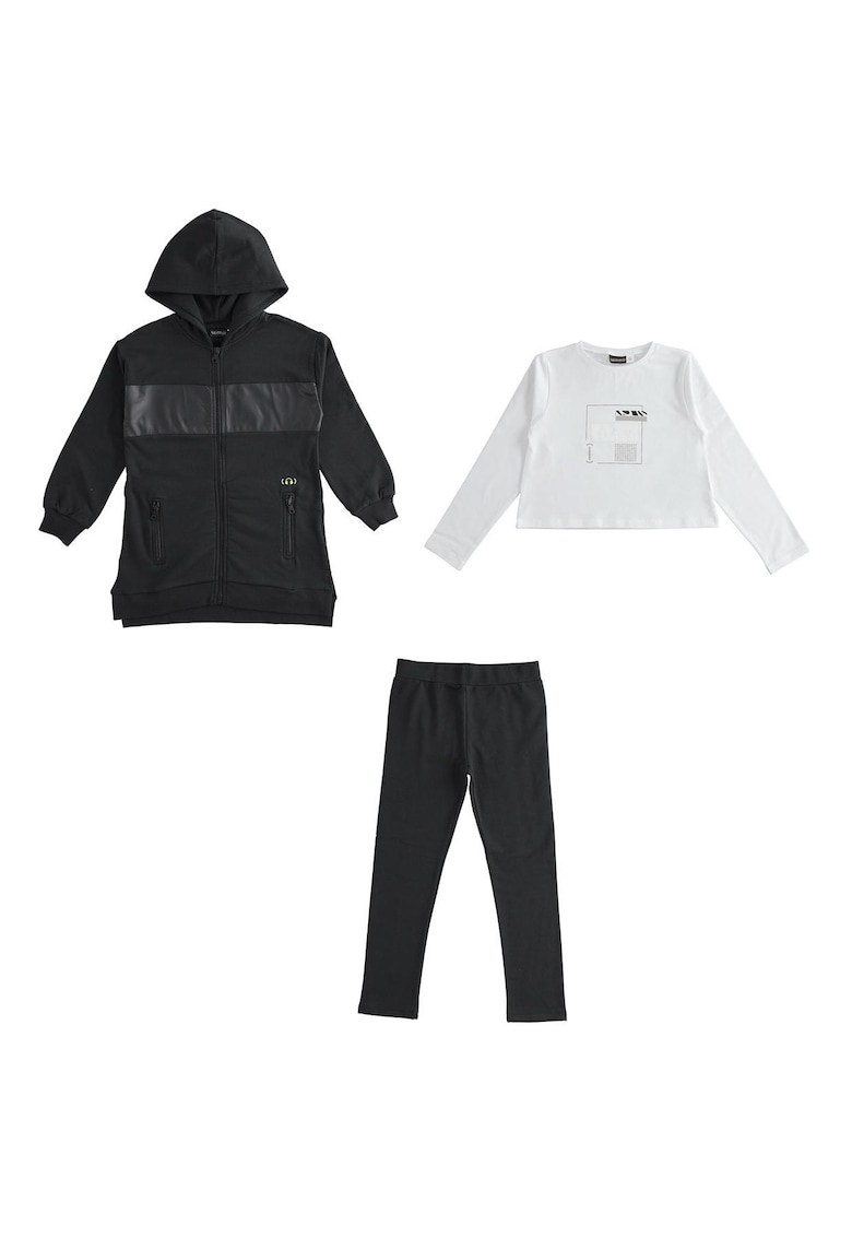 Trening 3 Piese cu Hanorac Lung - Bluza maneca lunga - Pantaloni - Alb