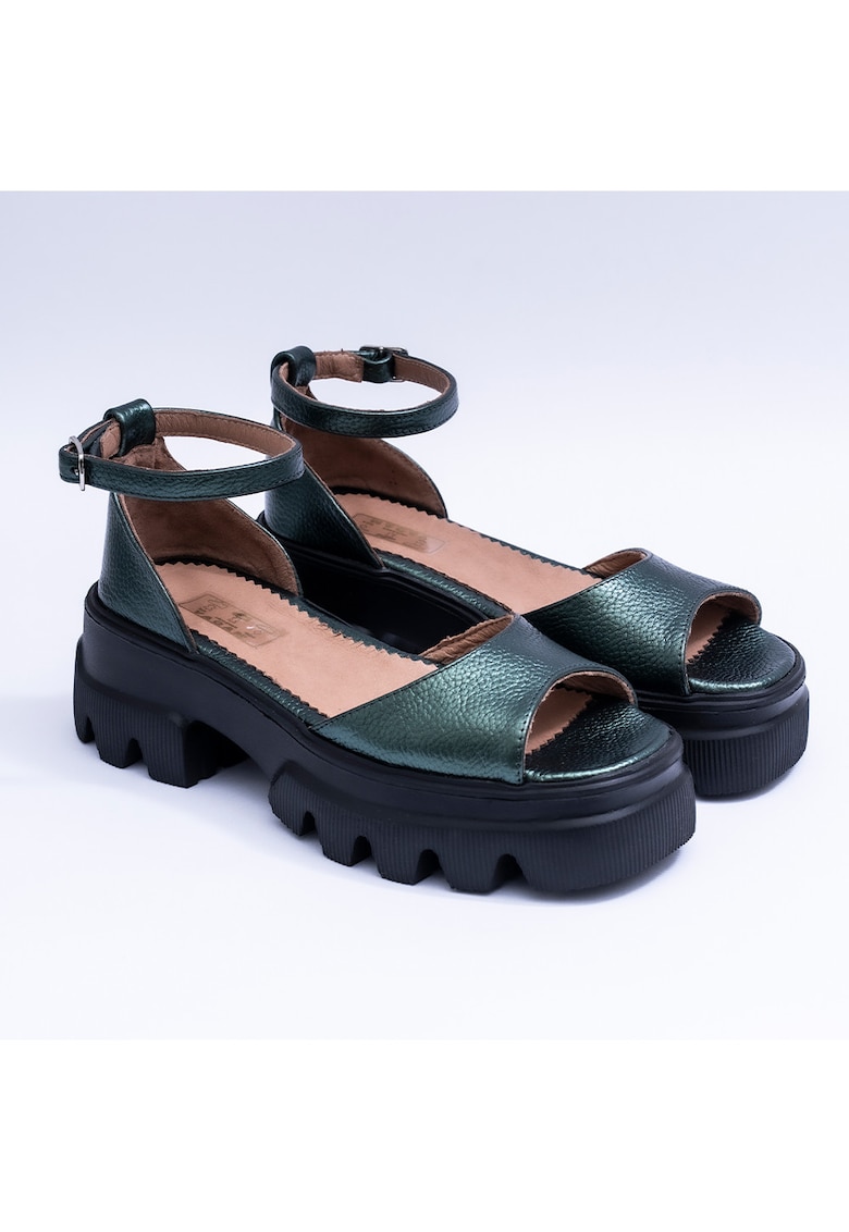 Sandale din piele cu bareta pe picior - Verde