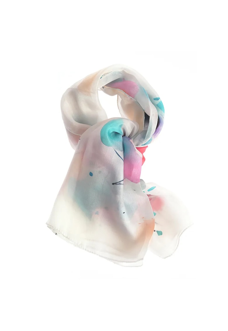 Esarfa eleganta din matase cu imprimeu abstract pastel
