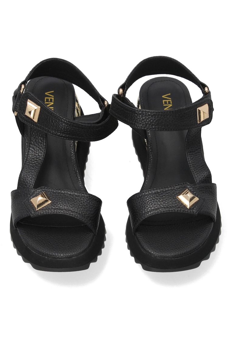 Sandale wedge din piele naturala cu velcro -