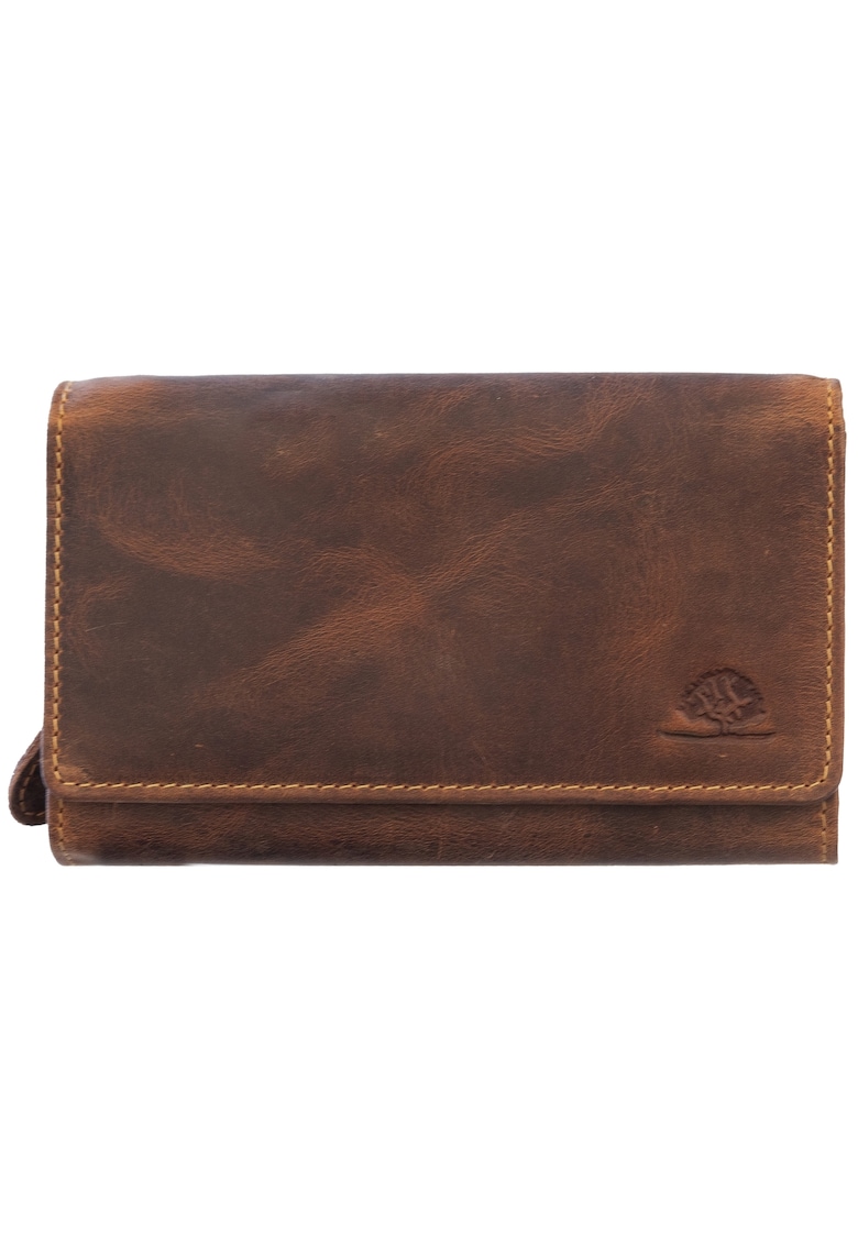 Portofel dama piele naturala maro antichizat 17 x 10 cm - Vintage -