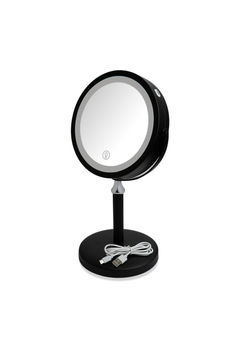 Oglinda dubla - LED - tactila - 3 nuante lumina - neagra - 18 cm