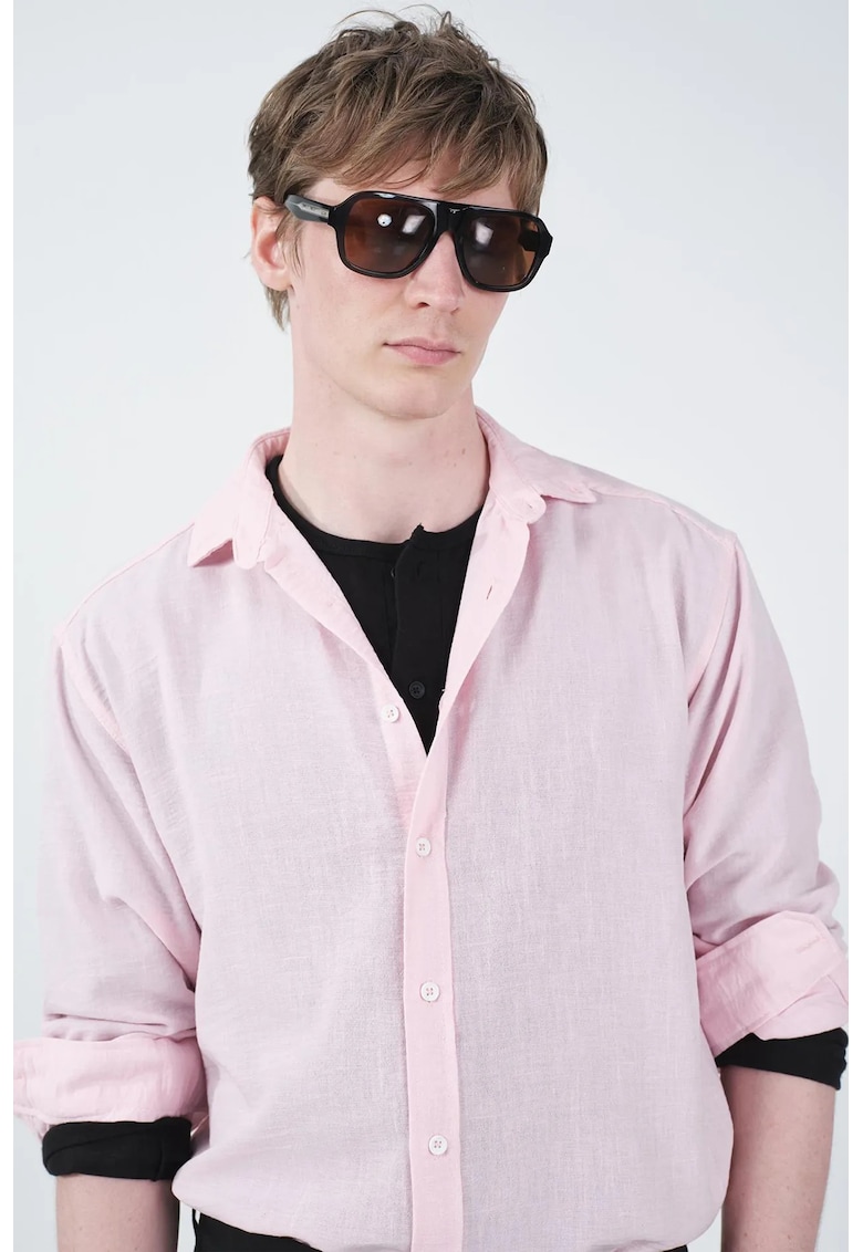 Camasa barbati - cu maneca lunga - roz garoafa - bumbac - oversized