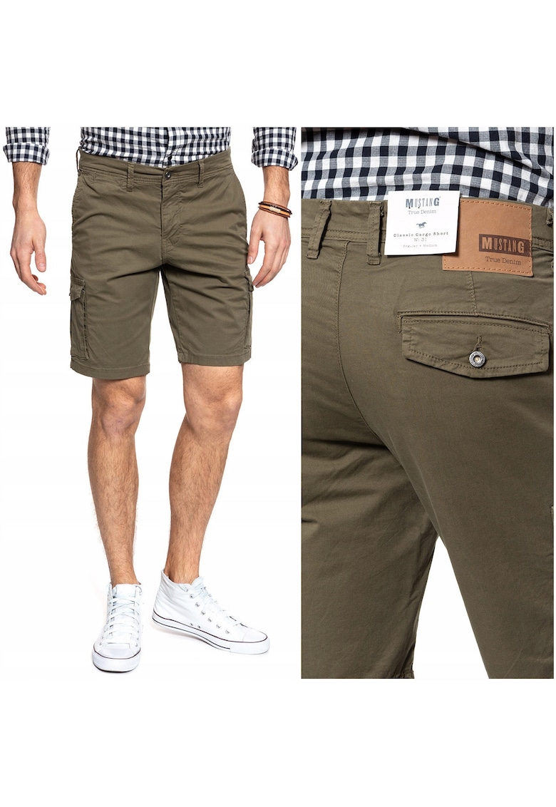Pantaloni barbati - sorturi bojówki - verde militar melange -