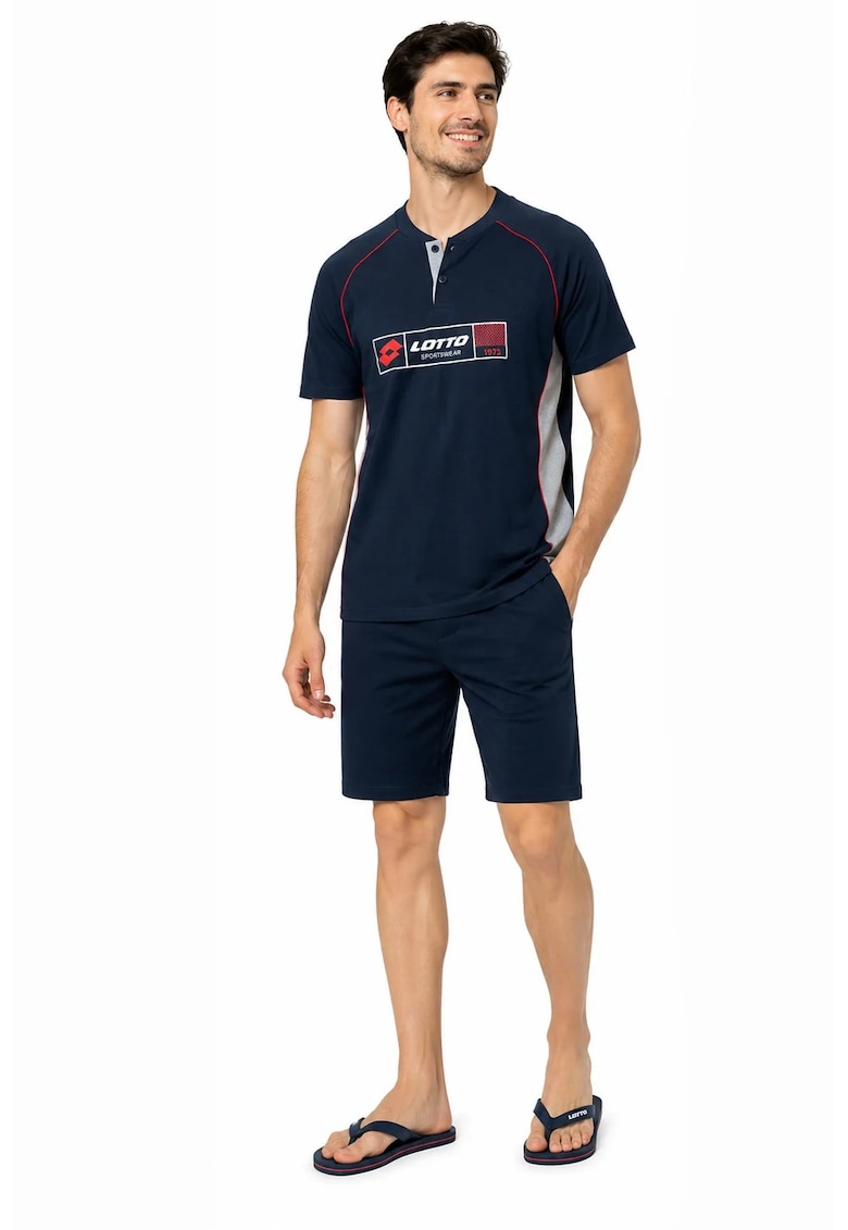 Pijama scurta cu imprimeu logo - Bleumarin - Bleumarin