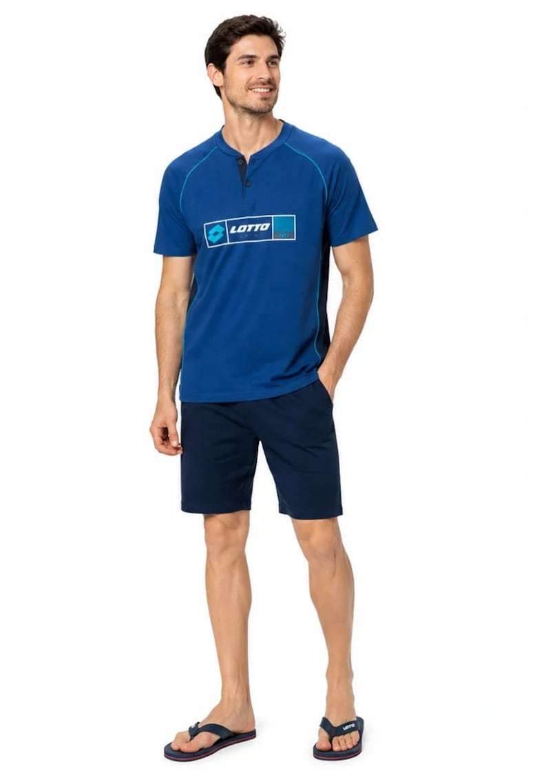 Pijama scurta cu imprimeu logo - Bleumarin - Albastru inchis
