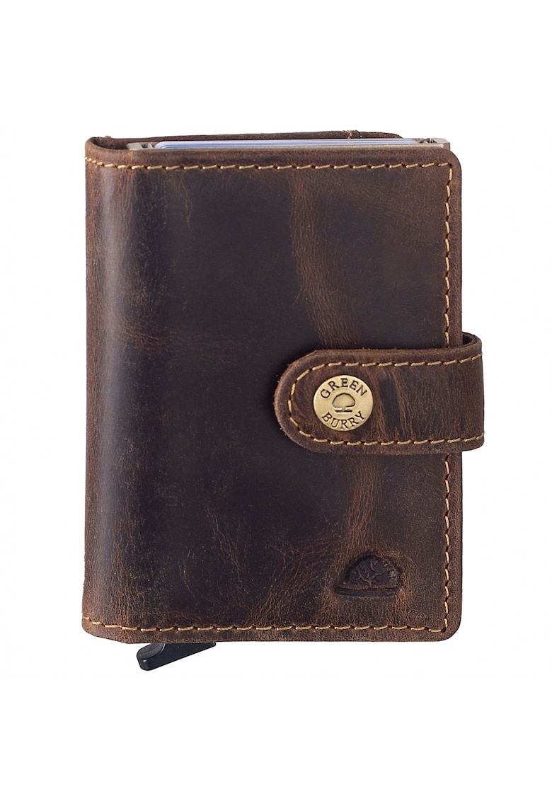 Portofel unisex piele naturala maro antichizat 7.5 x 10 x 3.5 cm - COIN ""Vintage"" - Maro antichizat
