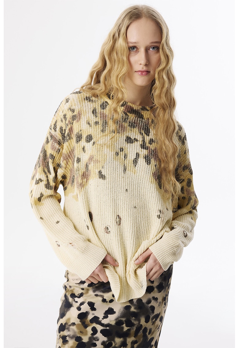 Pulover cu model animal print - Maro inchis/Bej