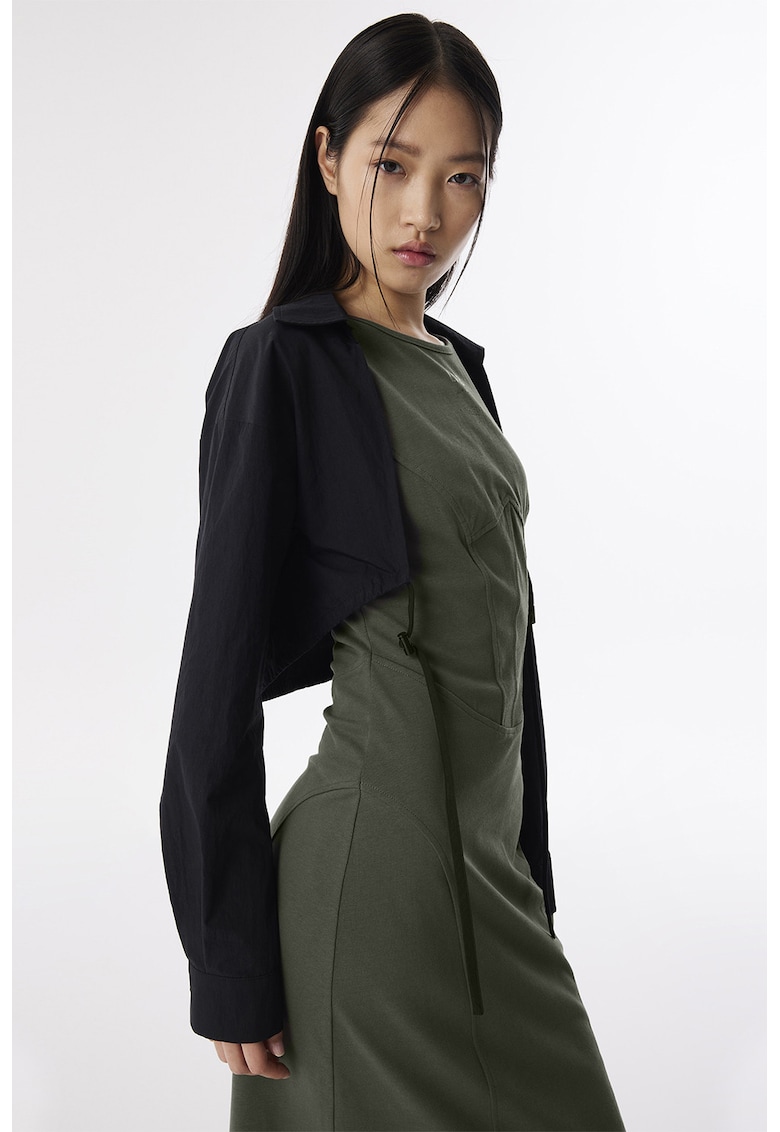 Rochie din amestec de bumbac - Negru/Verde masliniu inchis