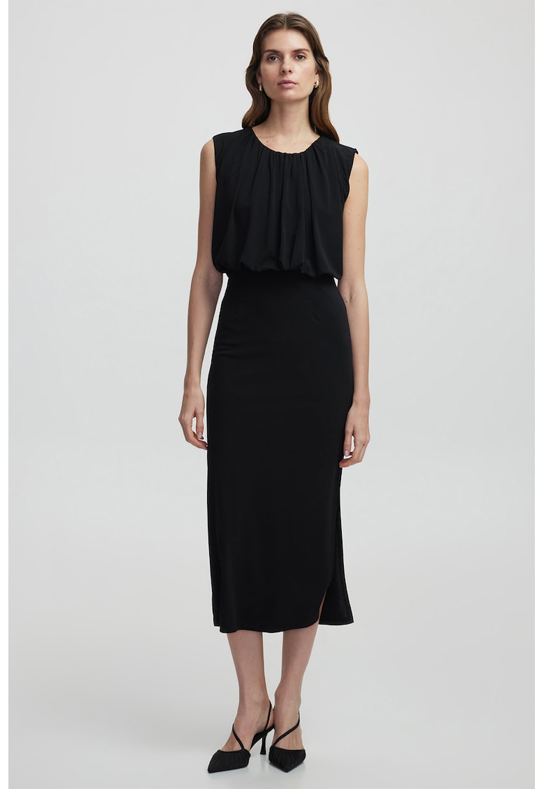 Rochie cambrata cu slit lateral - Negru