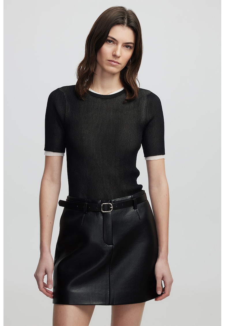 Pulover slim fit cu maneci scurte - Alb/Negru