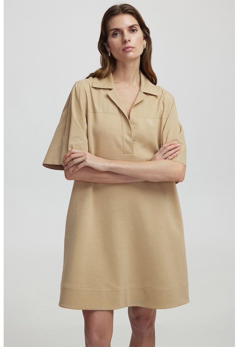 Rochie scurta supradimensionata cu buzunare laterale - Maro camel