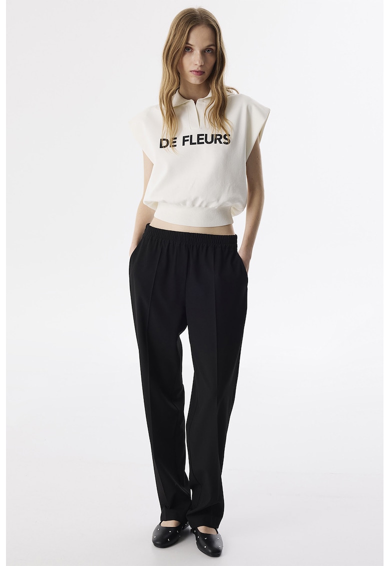 Pantaloni cu croiala conica si talie elastica - Negru