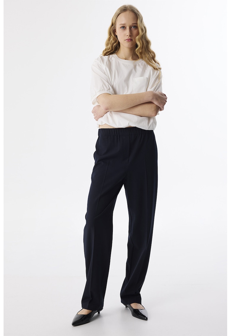 Pantaloni cu croiala conica si talie elastica - Albastru ultramarin